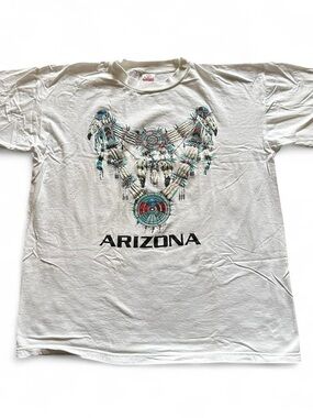Vintage Arizona Graphic Tee - White Native Dreamcatcher Design XL